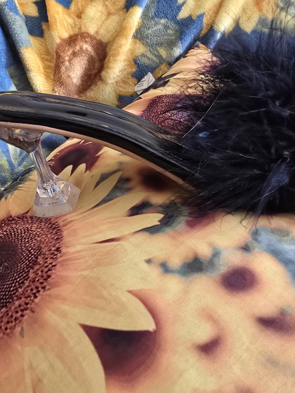 Clear Lucite Heel Mule with Black Feather Accent